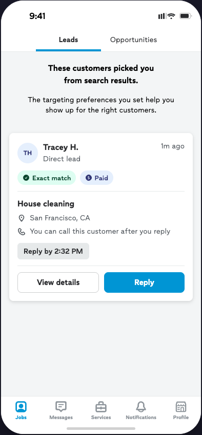 C3 one-tap send from leads list concept